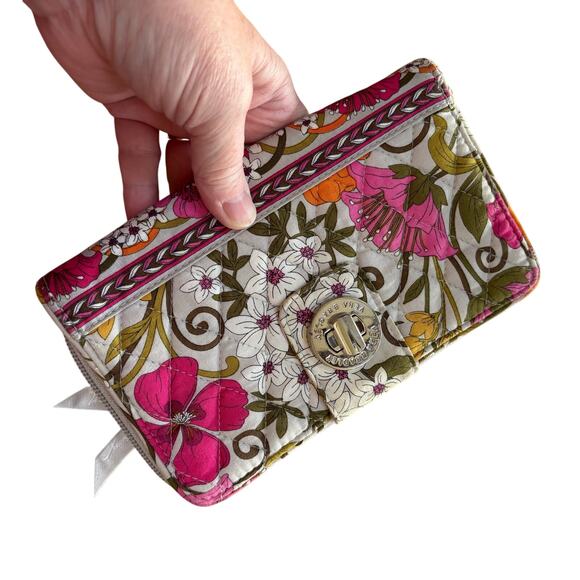 Vera Bradley Handbags - Vera Bradley quilted cotton zip around wallet pink white gray green turn lock